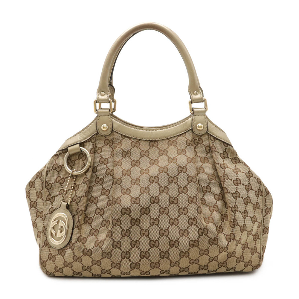 Gucci Sukey GG Canvas Tote Bag Handbag Leather Beige Cream
